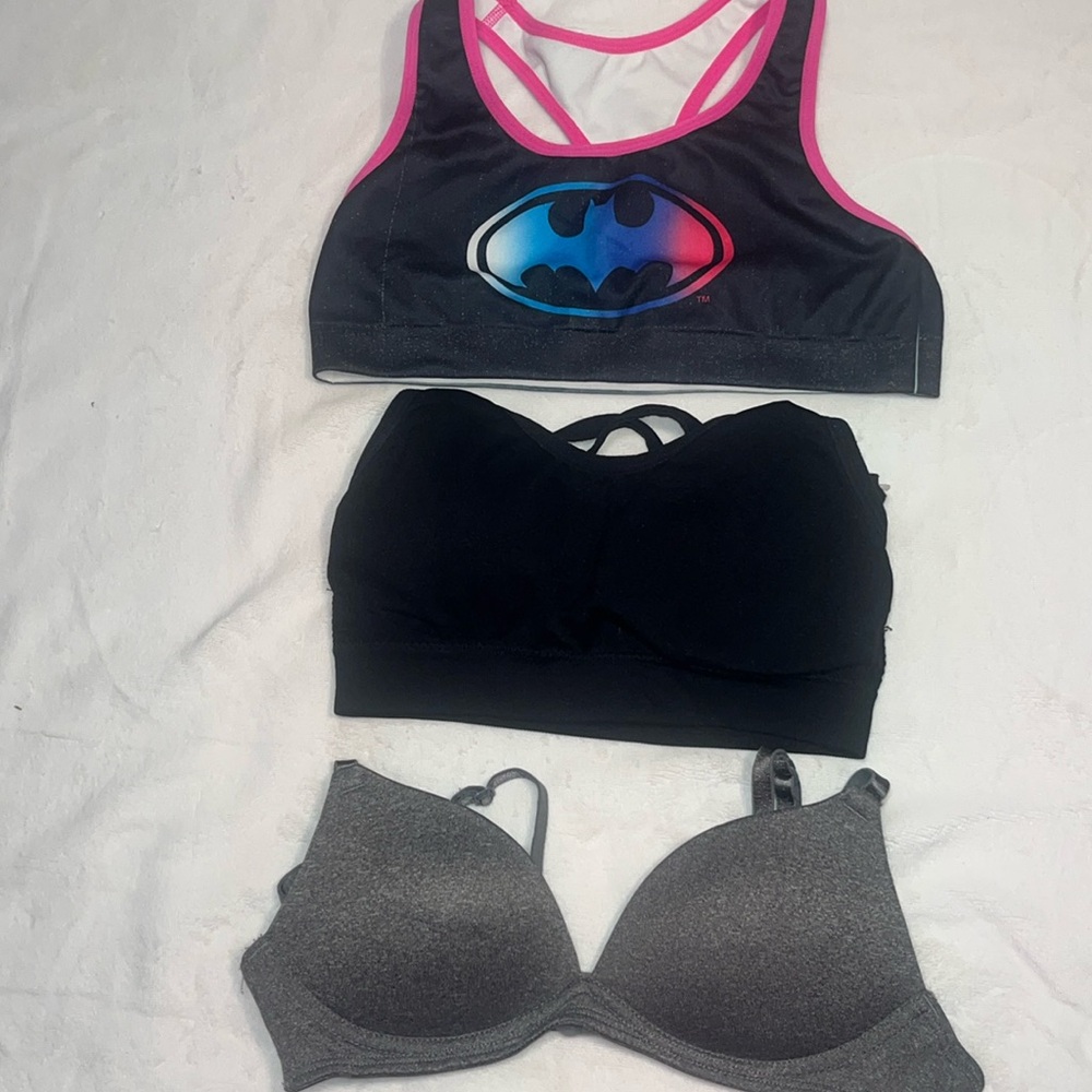 Justice LEAGUE sport bra SZ Lg, Body Glove SZ S, SO gray bra 34AA LIKE NEW